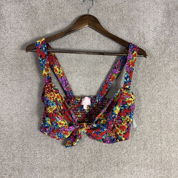 Show Me Your Mumu Kaden Crop Top Womens Large Red Floral Tie Front‎ Smocked USA - Picture 2 of 9